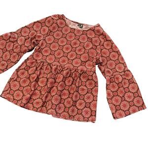 Asha Ashanti Womens NEW red brown medallion baby doll top XL